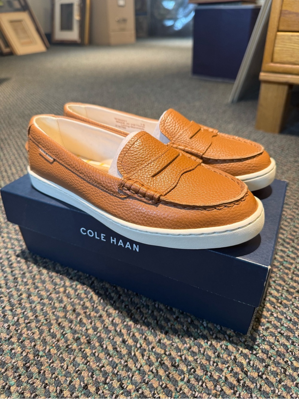 Cole Haan women’s Cognac Leather Slip-On Penny Loafers